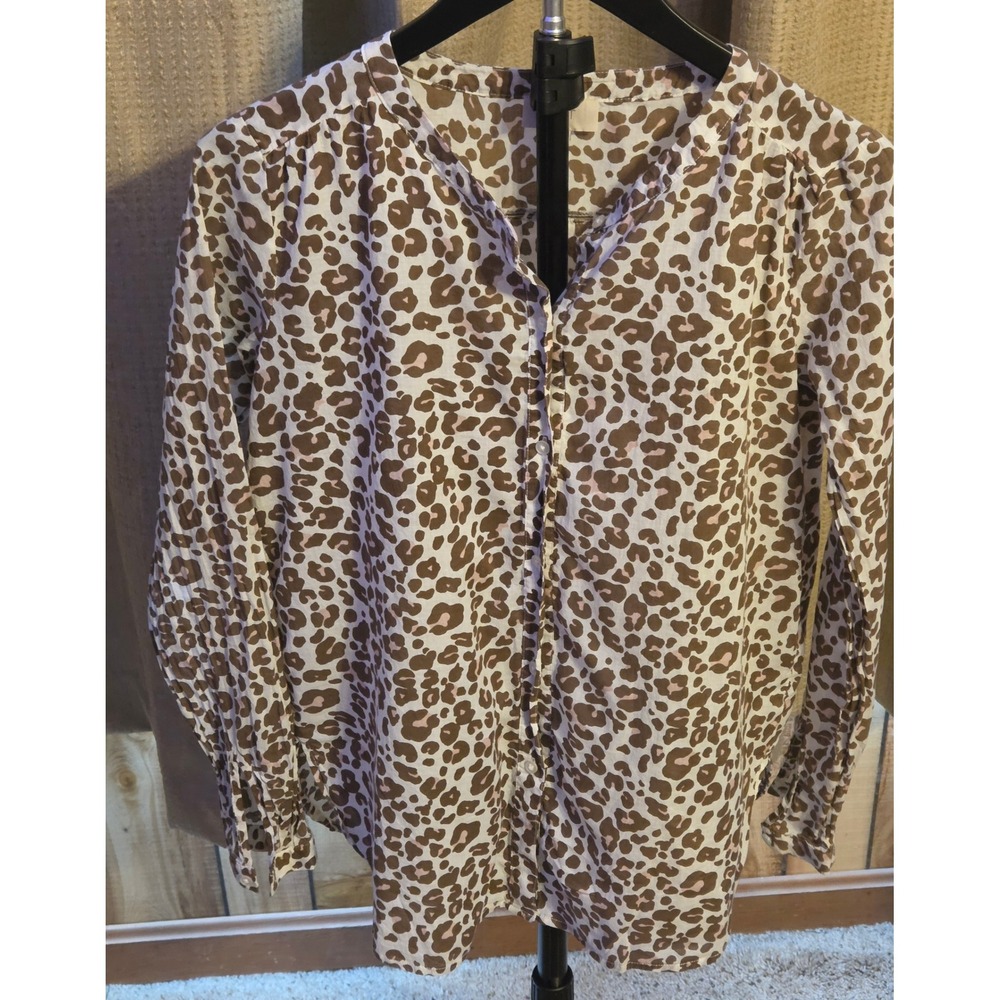 Loft Leopard Print Button Up Shirt Womens Size XS White Brown